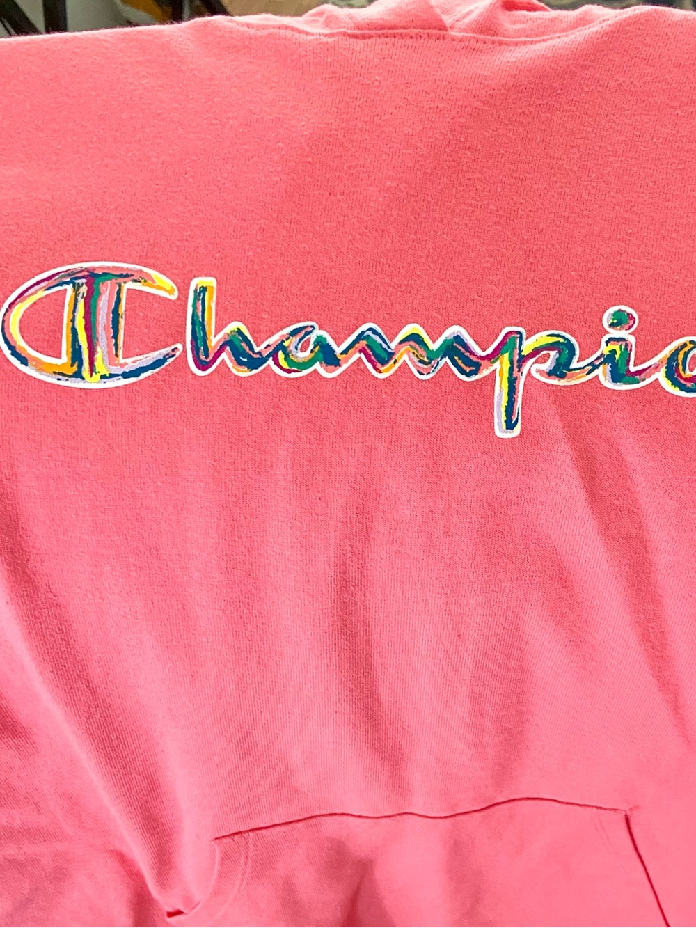 Champion Coral Hoodie with Multicolor Script Logo